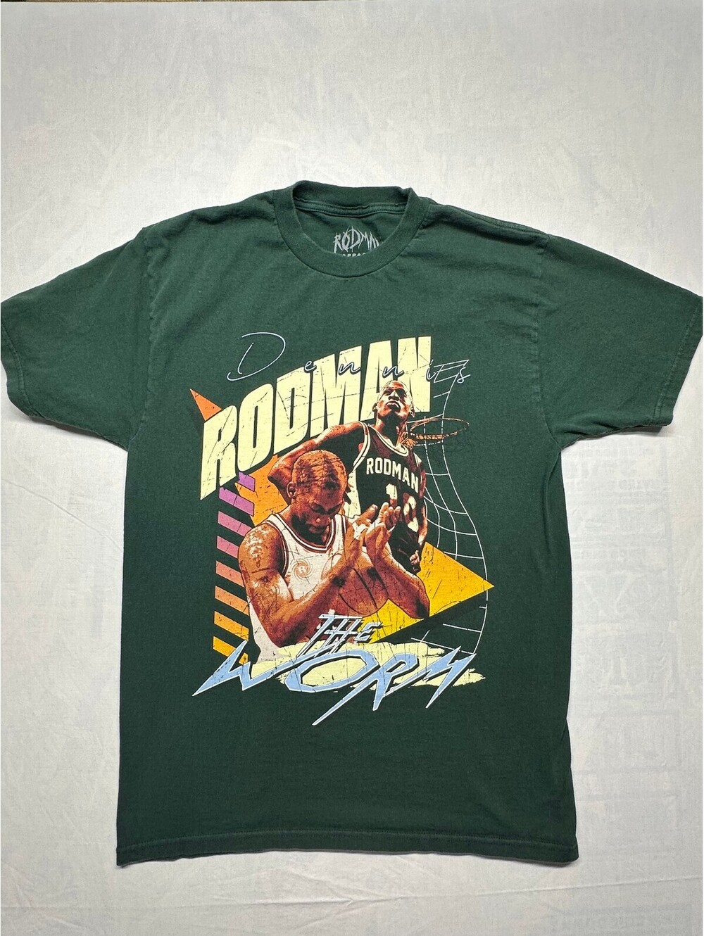 Rodman Brand Dennis Rodman "The Worm" Graphic T-Shirt Green Men's Size Med EUC